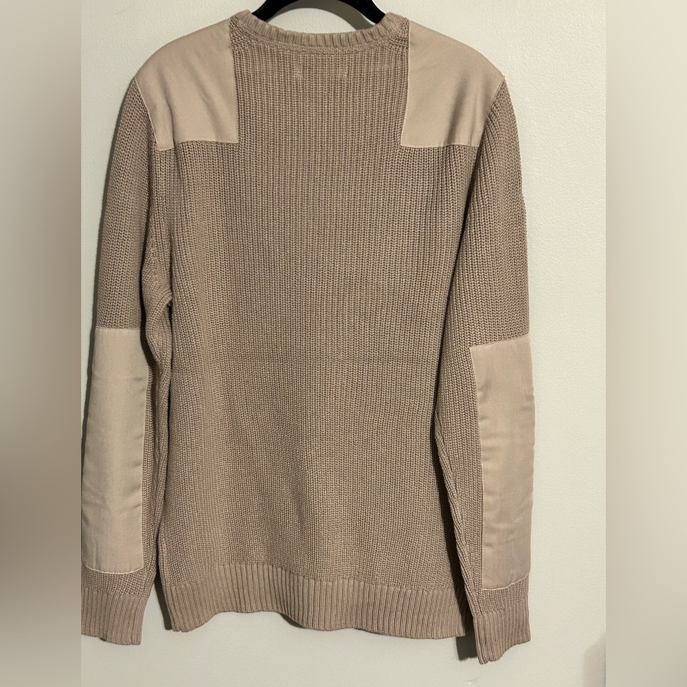 Mens Padded Elbows Shoulders Military Style Sweater Medium